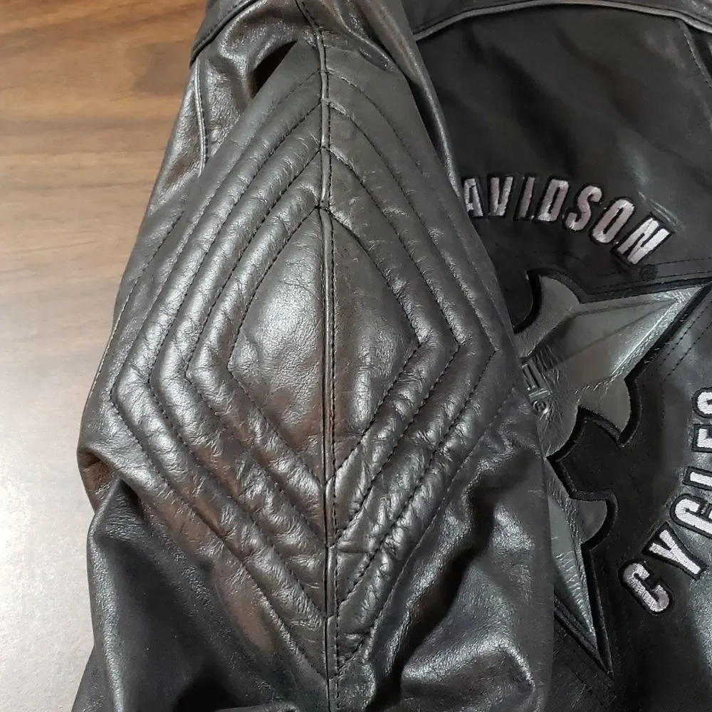 Harley‎ Davidson Women’s Leather Cafe Racer Padded Tribal Design Jacket Medium